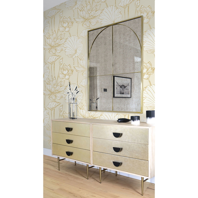 NextWall Peel &amp; Stick Lotus Floral Metallic Gold &amp; Cream Wallpaper image 3 of 5