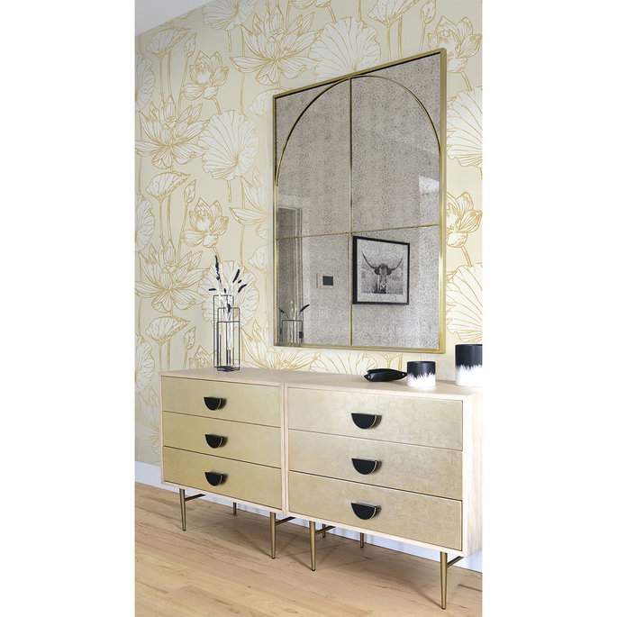NextWall Peel &amp; Stick Lotus Floral Metallic Gold &amp; Cream Wallpaper image 3 of 5