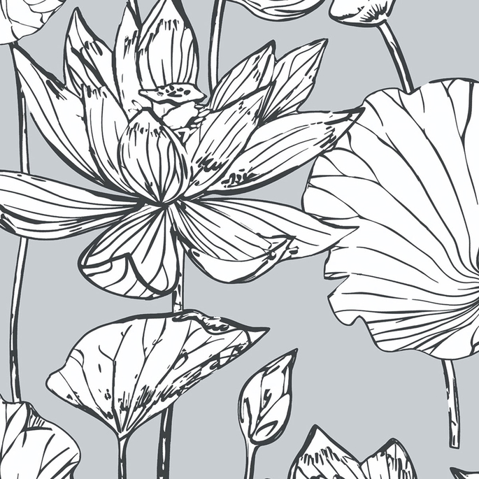 NextWall Peel &amp; Stick Lotus Floral Gray &amp; Ebony Wallpaper image 1 of 4