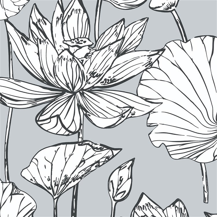 NextWall Peel & Stick Lotus Floral Gray & Ebony Wallpaper