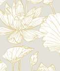 NextWall Peel & Stick Lotus Floral Metallic Gold & Gray Wallpaper