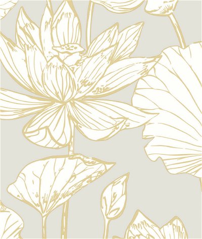 NextWall Peel & Stick Lotus Floral Metallic Gold & Gray Wallpaper