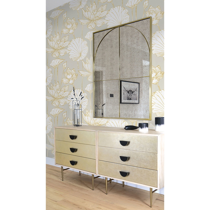 NextWall Peel &amp; Stick Lotus Floral Metallic Gold &amp; Gray Wallpaper image 3 of 5