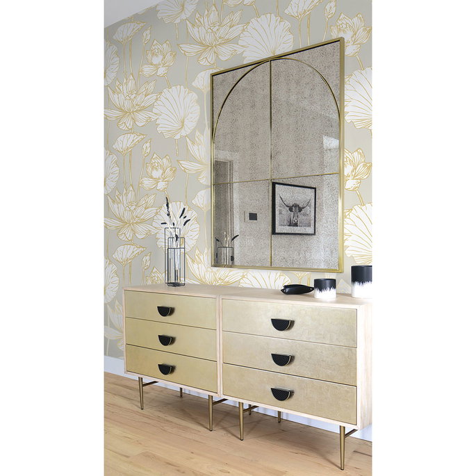 NextWall Peel &amp; Stick Lotus Floral Metallic Gold &amp; Gray Wallpaper image 3 of 5