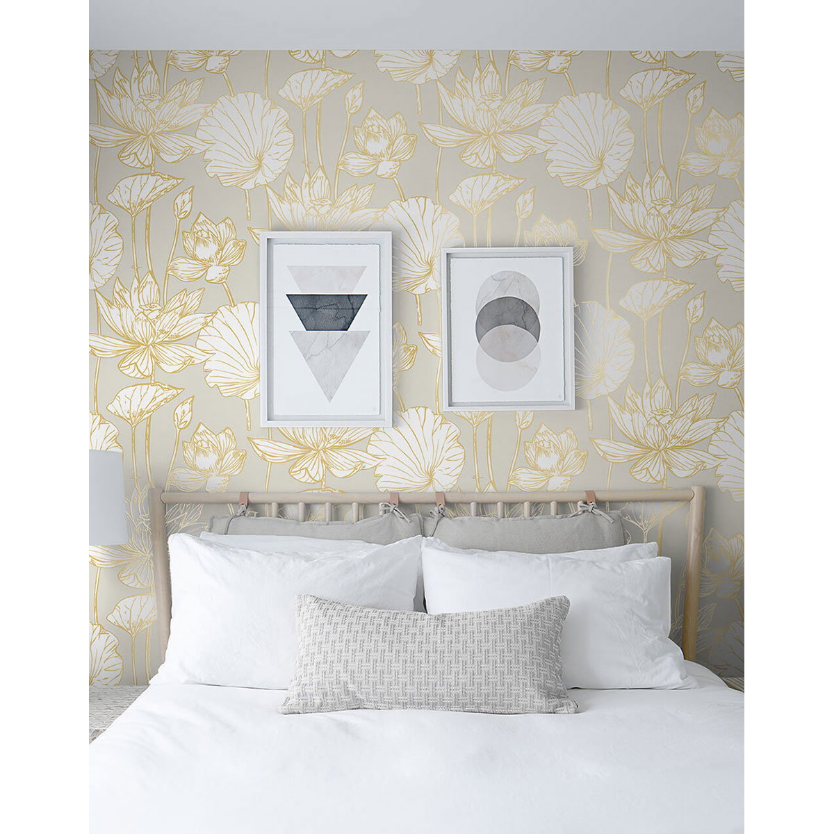 NextWall Peel & Stick Lotus Floral Metallic Gold & Gray Wallpaper ...