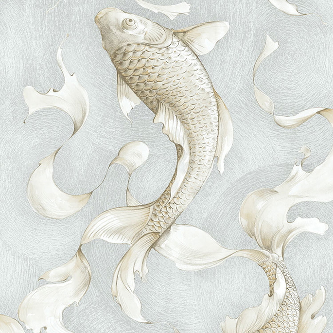 NextWall Peel &amp; Stick Koi Fish Metallic Champagne &amp; Gray Wallpaper image 1 of 5