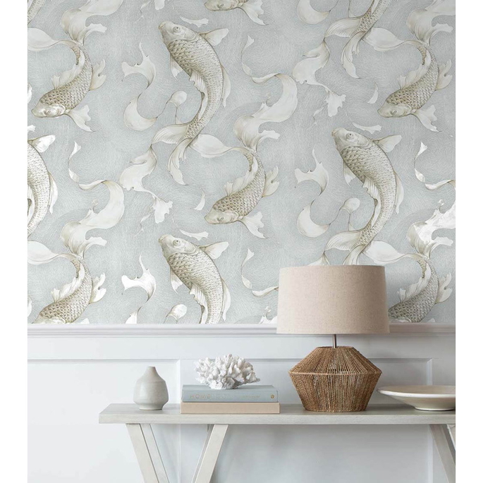 NextWall Peel &amp; Stick Koi Fish Metallic Champagne &amp; Gray Wallpaper image 2 of 5