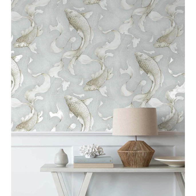 NextWall Peel &amp; Stick Koi Fish Metallic Champagne &amp; Gray Wallpaper image 2 of 5