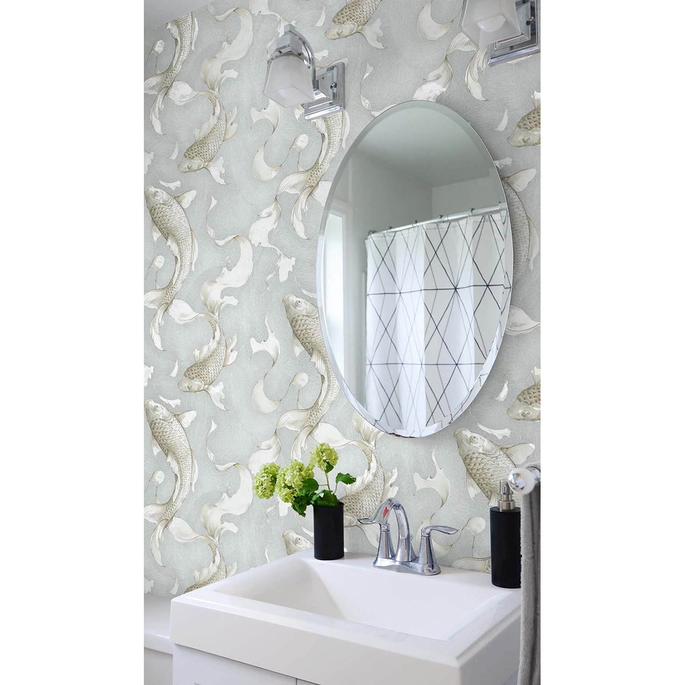 NextWall Peel &amp; Stick Koi Fish Metallic Champagne &amp; Gray Wallpaper image 3 of 5