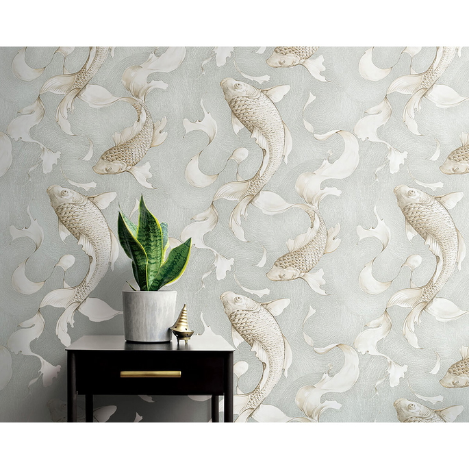 NextWall Peel &amp; Stick Koi Fish Metallic Champagne &amp; Gray Wallpaper image 4 of 5