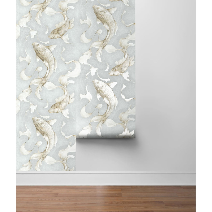 NextWall Peel &amp; Stick Koi Fish Metallic Champagne &amp; Gray Wallpaper image 5 of 5
