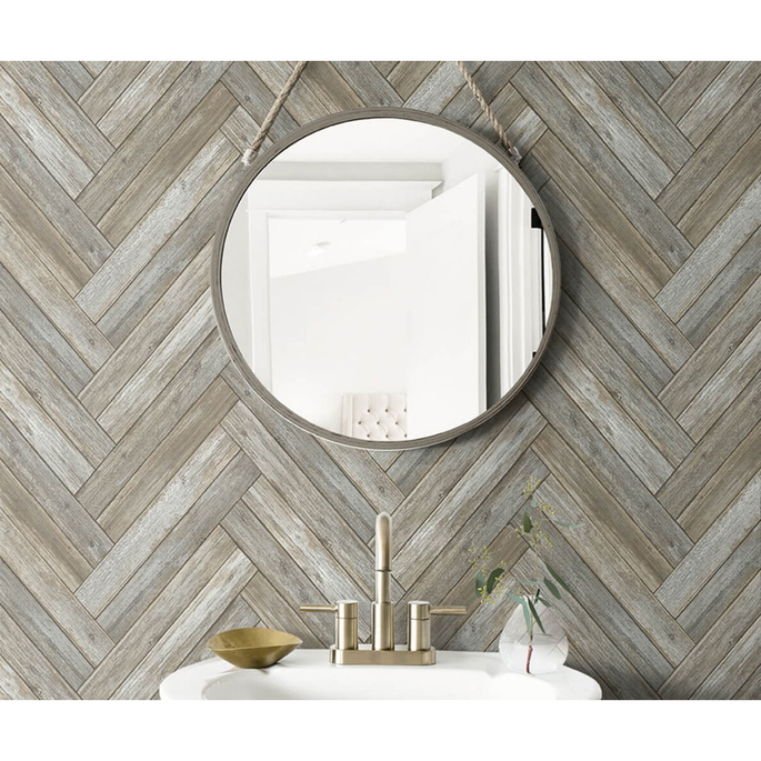 NextWall Peel &amp; Stick Chevron Wood Taupe &amp; Beige Wallpaper image 2 of 3