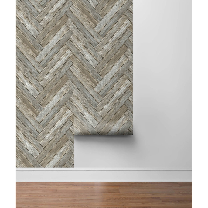 NextWall Peel &amp; Stick Chevron Wood Taupe &amp; Beige Wallpaper image 3 of 3