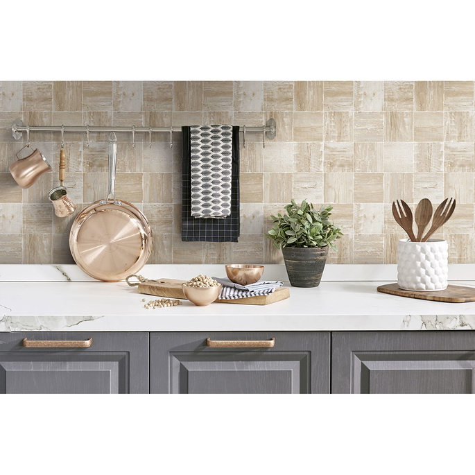 NextWall Peel &amp; Stick Wood Block Wheat Wallpaper image 2 of 4