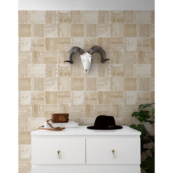 NextWall Peel &amp; Stick Wood Block Wheat Wallpaper image 3 of 4