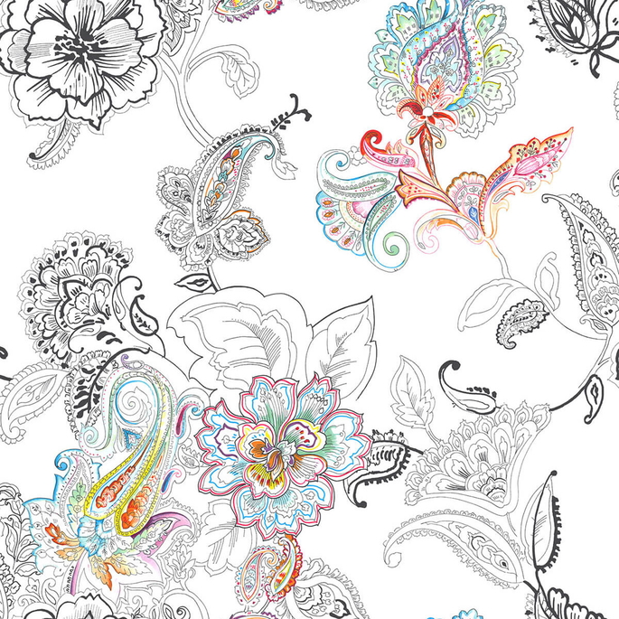 NextWall Peel &amp; Stick Colorful Paisley Multicolored Wallpaper image 1 of 4