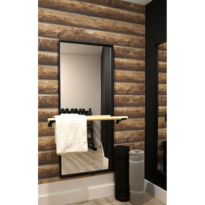 NextWall Peel &amp; Stick Log Cabin Walnut Wallpaper image 2 of 4