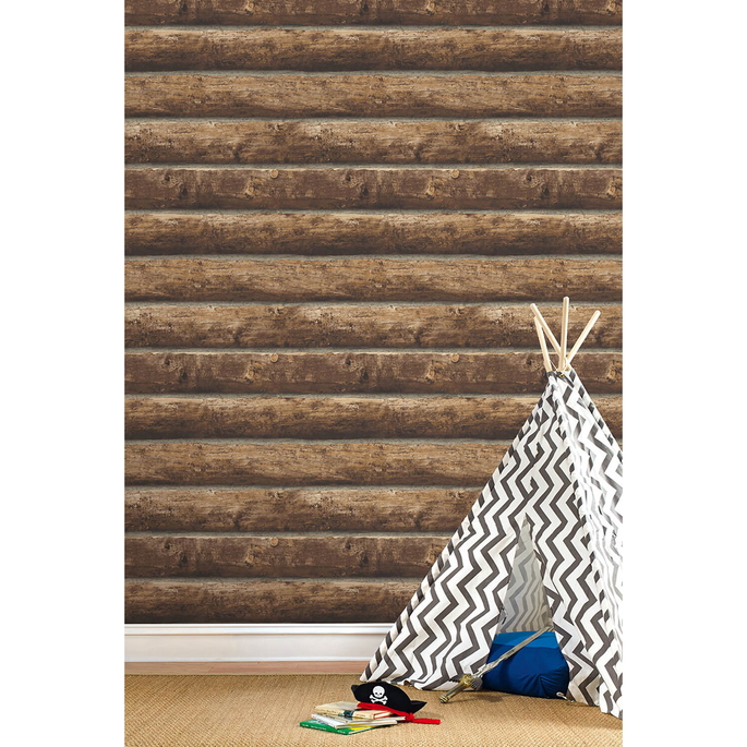 NextWall Peel &amp; Stick Log Cabin Walnut Wallpaper image 3 of 4