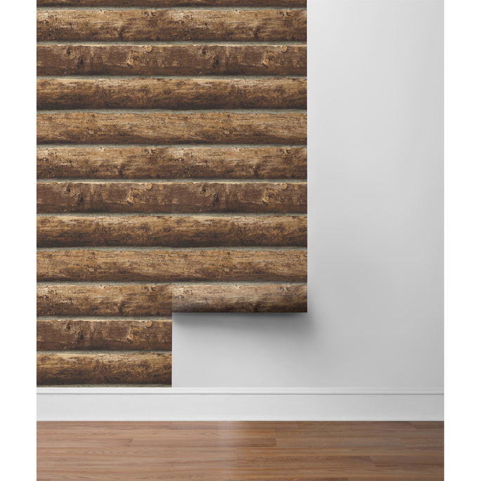 NextWall Peel &amp; Stick Log Cabin Walnut Wallpaper image 4 of 4