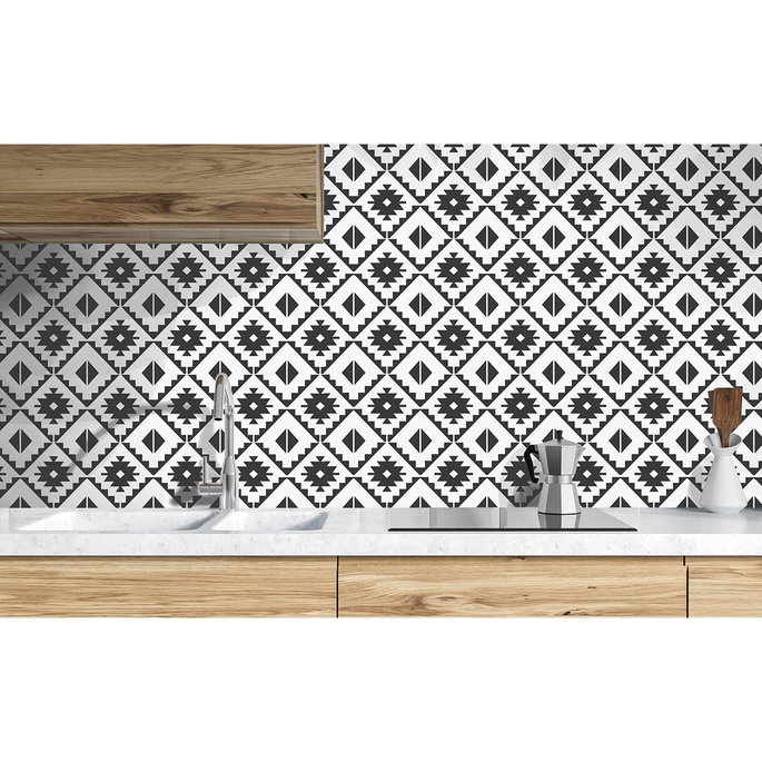 NextWall Peel &amp; Stick Southwest Tile Black &amp; White Wallpaper image 2 of 4