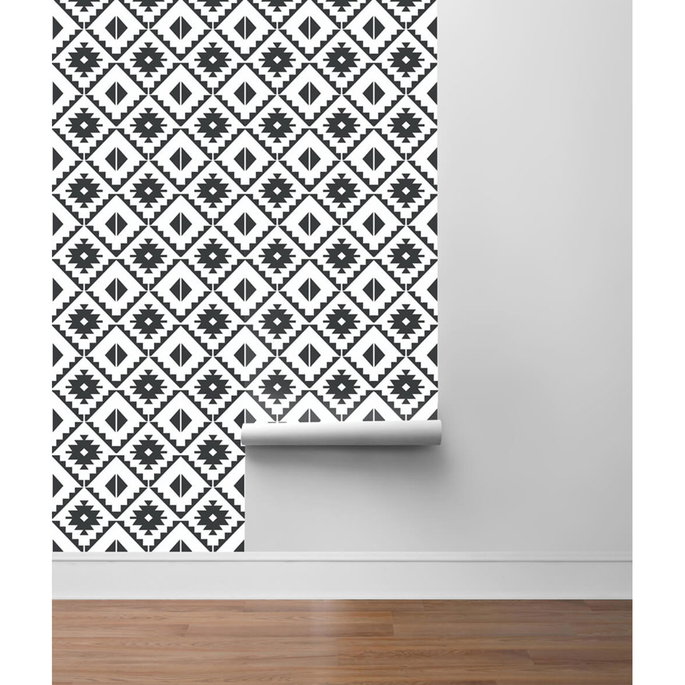 NextWall Peel &amp; Stick Southwest Tile Black &amp; White Wallpaper image 4 of 4