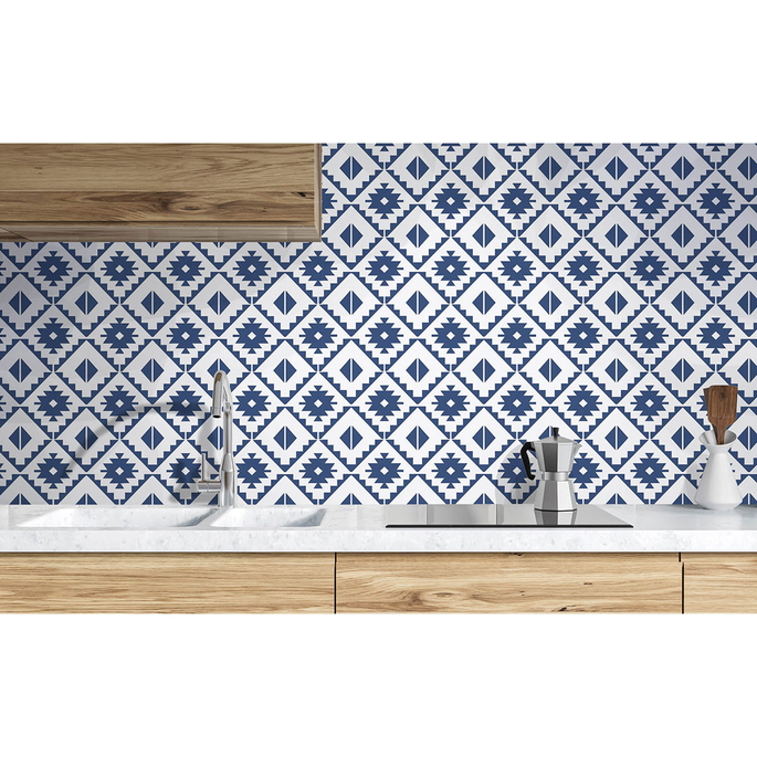 NextWall Peel &amp; Stick Southwest Tile Navy &amp; White Wallpaper image 3 of 4
