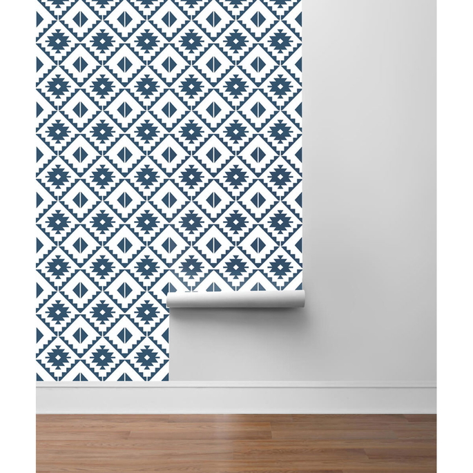 NextWall Peel &amp; Stick Southwest Tile Navy &amp; White Wallpaper image 4 of 4