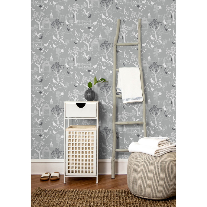NextWall Peel &amp; Stick Rise &amp; Shine Gray &amp; White Wallpaper image 2 of 5