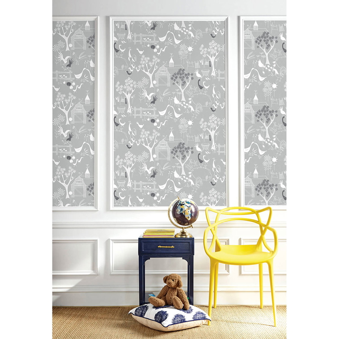 NextWall Peel &amp; Stick Rise &amp; Shine Gray &amp; White Wallpaper image 3 of 5
