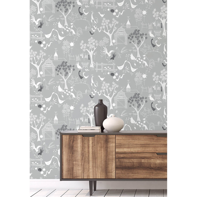 NextWall Peel &amp; Stick Rise &amp; Shine Gray &amp; White Wallpaper image 4 of 5
