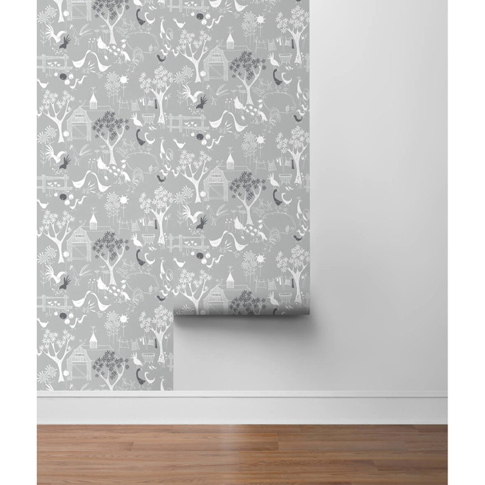 NextWall Peel &amp; Stick Rise &amp; Shine Gray &amp; White Wallpaper image 5 of 5