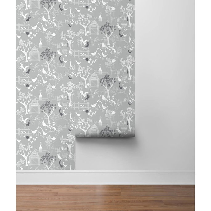 NextWall Peel &amp; Stick Rise &amp; Shine Gray &amp; White Wallpaper image 5 of 5