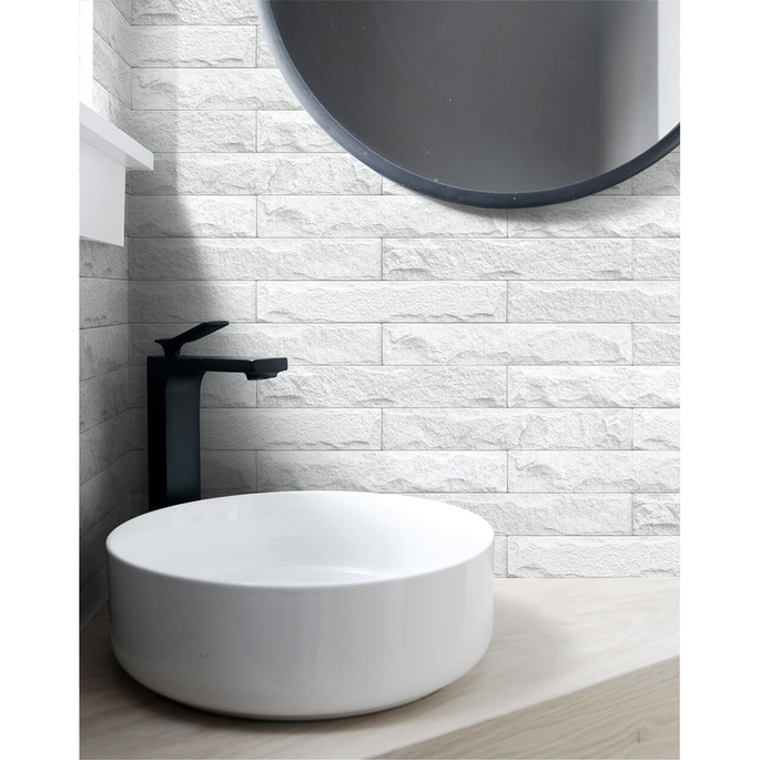 NextWall Peel &amp; Stick Limestone Brick Eggshell &amp; Gray Wallpaper image 2 of 3