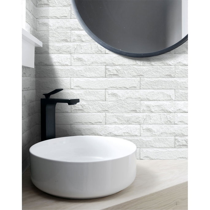 NextWall Peel &amp; Stick Limestone Brick Eggshell &amp; Gray Wallpaper image 2 of 3
