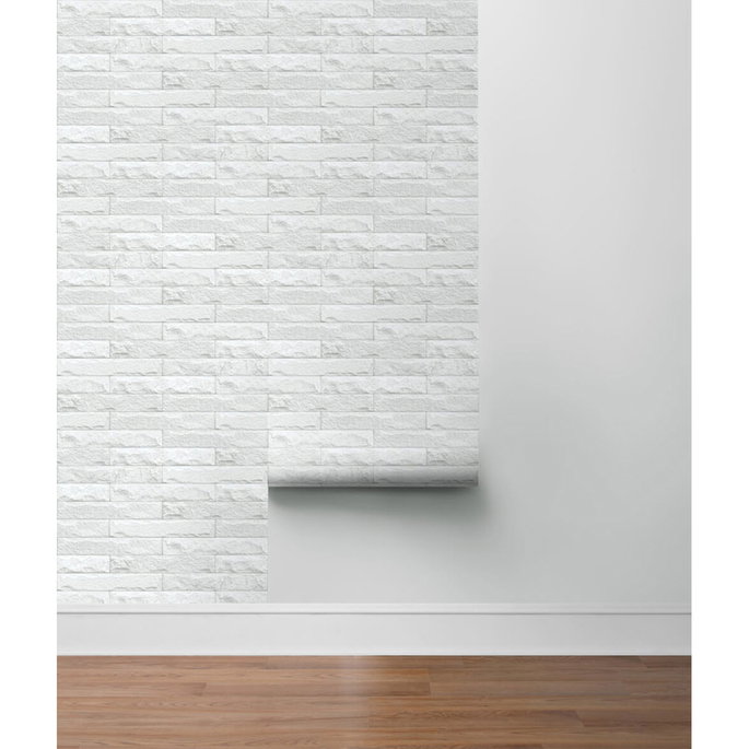 NextWall Peel &amp; Stick Limestone Brick Eggshell &amp; Gray Wallpaper image 3 of 3