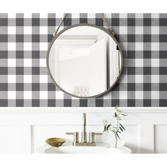 NextWall Peel &amp; Stick Picnic Plaid Black &amp; White Wallpaper image 3 of 5