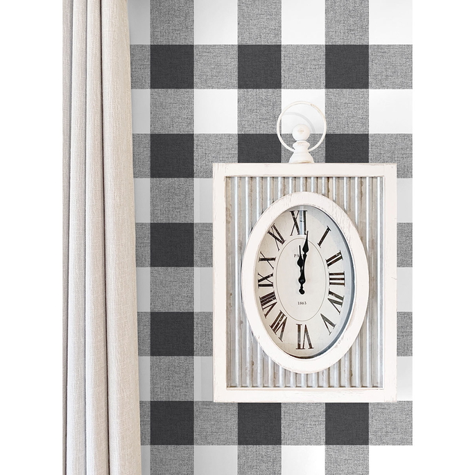 NextWall Peel &amp; Stick Picnic Plaid Black &amp; White Wallpaper image 4 of 5
