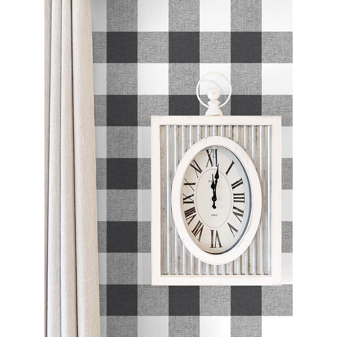 NextWall Peel &amp; Stick Picnic Plaid Black &amp; White Wallpaper image 4 of 5