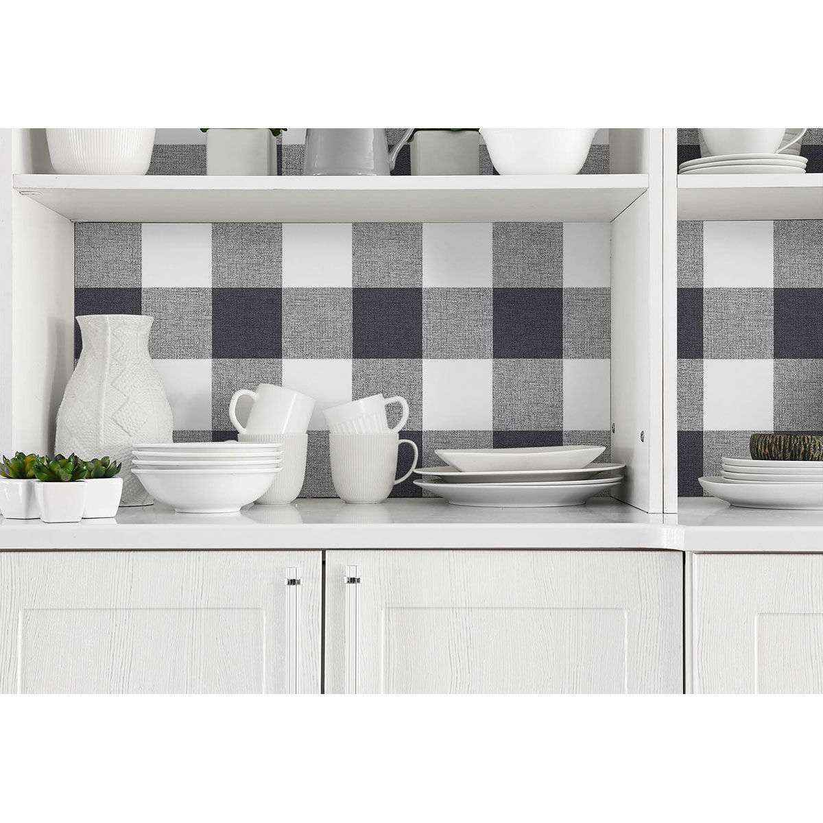 NextWall Peel & Stick Picnic Plaid Black & White Wallpaper
