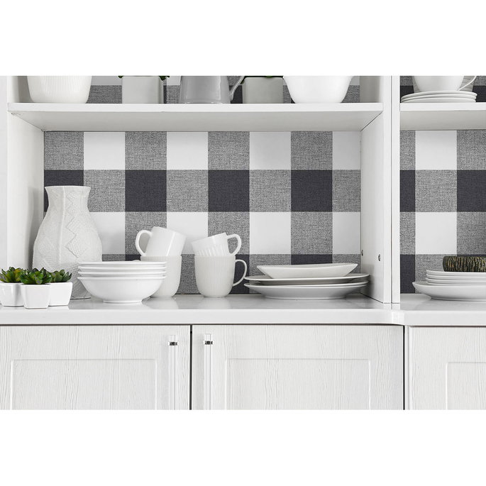 NextWall Peel &amp; Stick Picnic Plaid Black &amp; White Wallpaper image 5 of 5