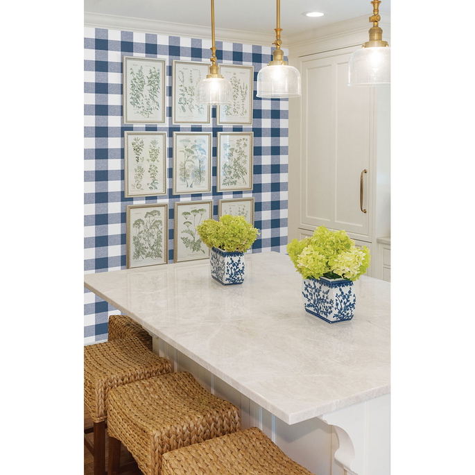 NextWall Peel &amp; Stick Picnic Plaid Navy &amp; White Wallpaper image 2 of 5