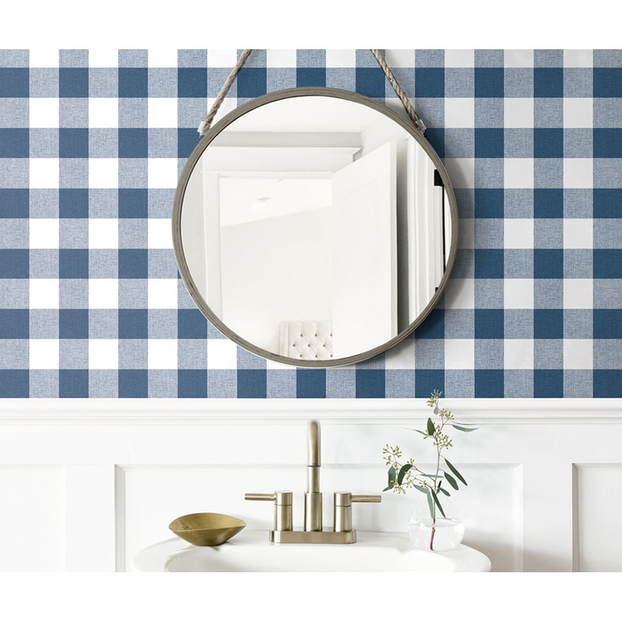 NextWall Peel &amp; Stick Picnic Plaid Navy &amp; White Wallpaper image 3 of 5