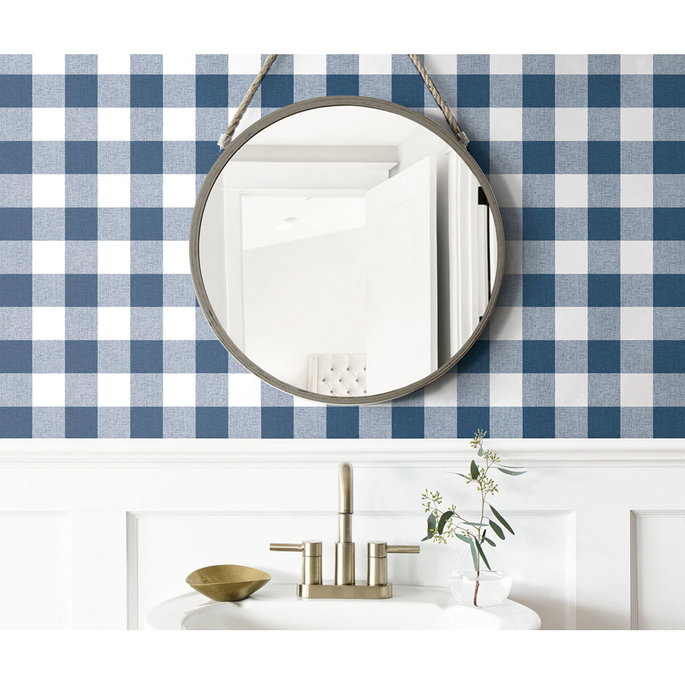 NextWall Peel &amp; Stick Picnic Plaid Navy &amp; White Wallpaper image 3 of 5