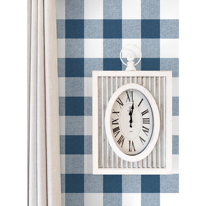 NextWall Peel &amp; Stick Picnic Plaid Navy &amp; White Wallpaper image 4 of 5