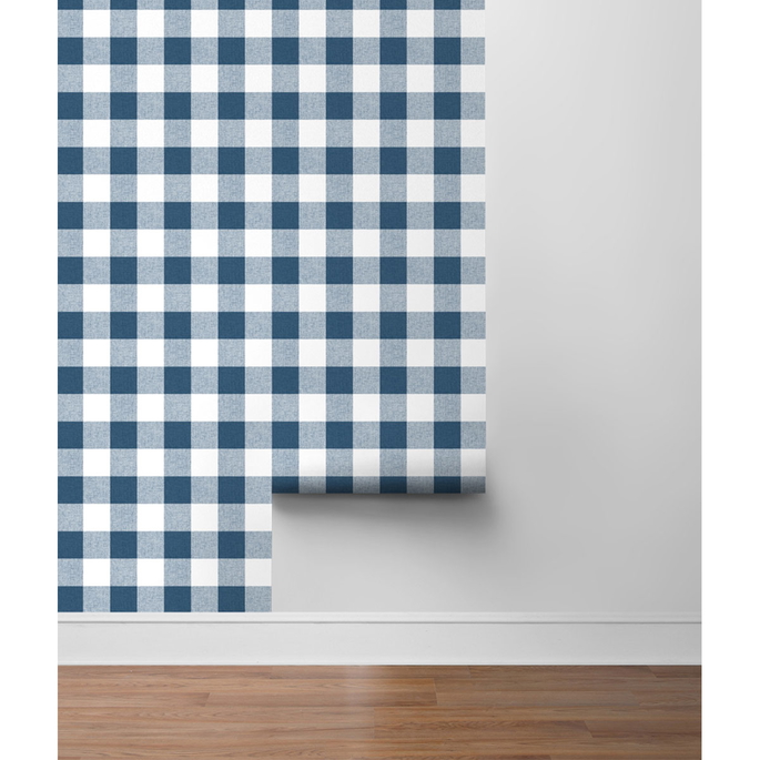 NextWall Peel &amp; Stick Picnic Plaid Navy &amp; White Wallpaper image 5 of 5