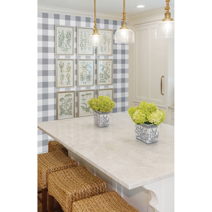 NextWall Peel &amp; Stick Picnic Plaid Gray &amp; White Wallpaper image 2 of 5