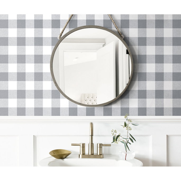 NextWall Peel &amp; Stick Picnic Plaid Gray &amp; White Wallpaper image 3 of 5