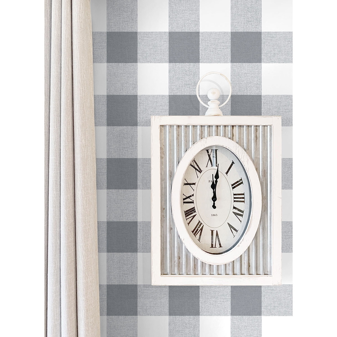 NextWall Peel &amp; Stick Picnic Plaid Gray &amp; White Wallpaper image 4 of 5