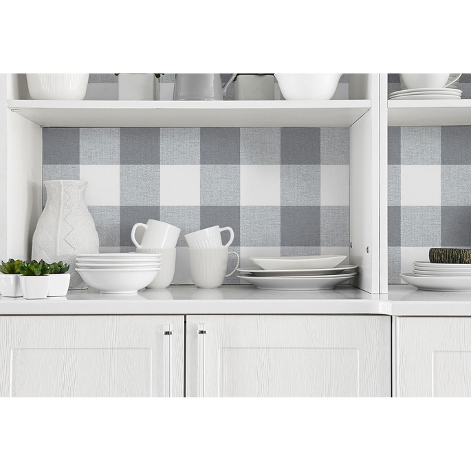 NextWall Peel &amp; Stick Picnic Plaid Gray &amp; White Wallpaper image 5 of 5