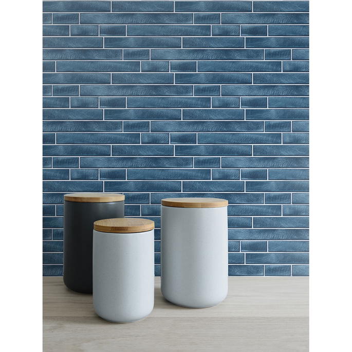 NextWall Peel &amp; Stick Brushed Metal Tile Denim Blue Wallpaper image 2 of 5